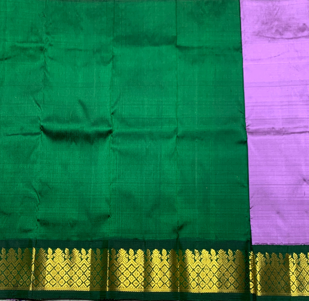 Lavender Shade Pure Kanchipuram Kids Pattu Pavadai with Contrast Border for Newborn to 2 Years