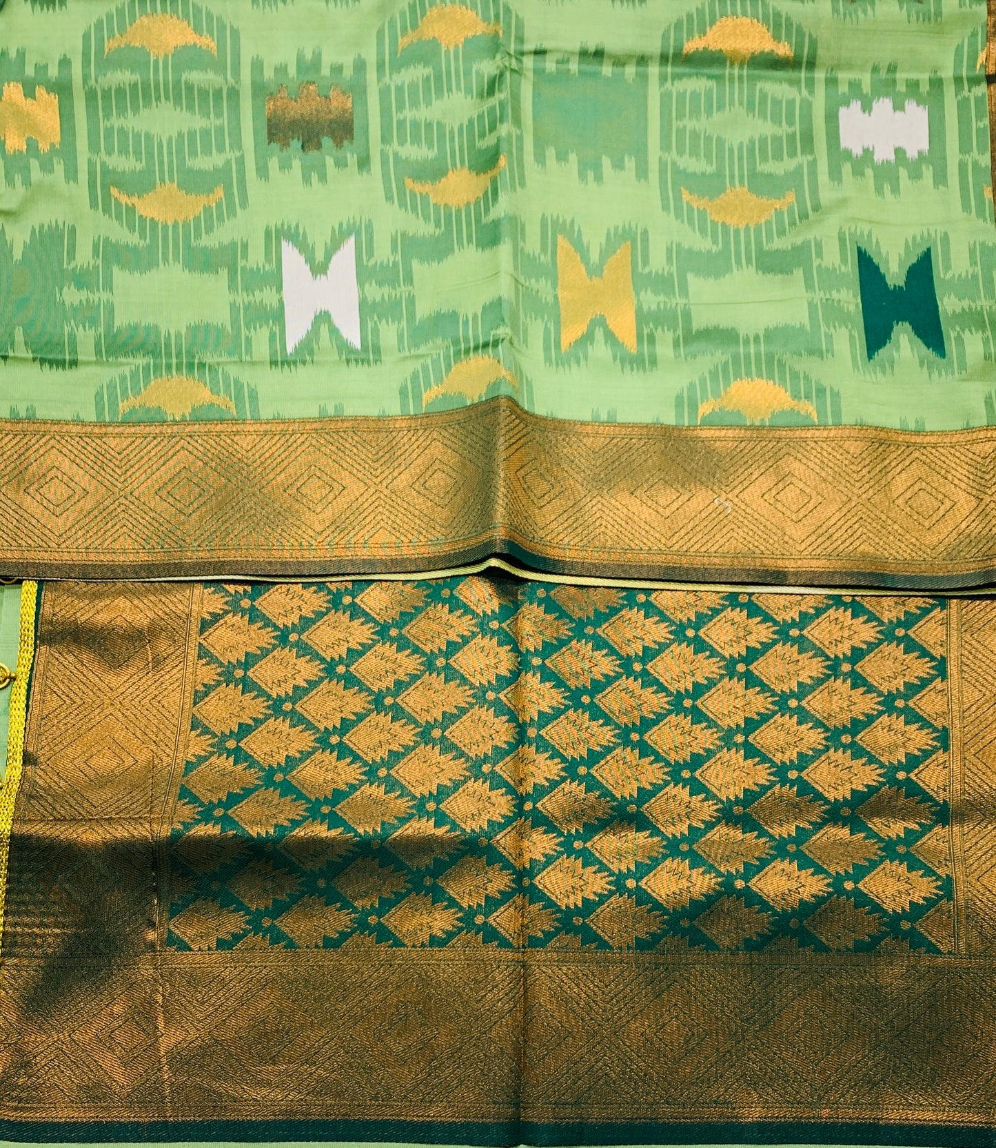 Pochampalli Semi Silk Saree Pista Green Colour with Green Border