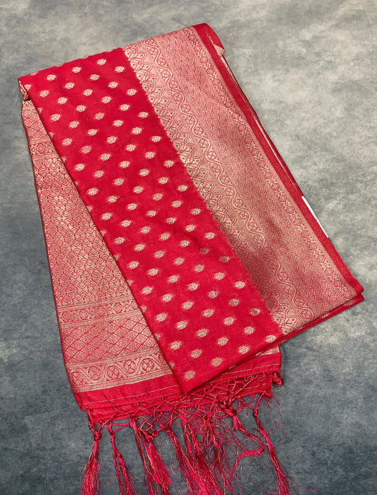 Soft Silk Casual Saree Tomato Pink Colour with Sliver Colour Border