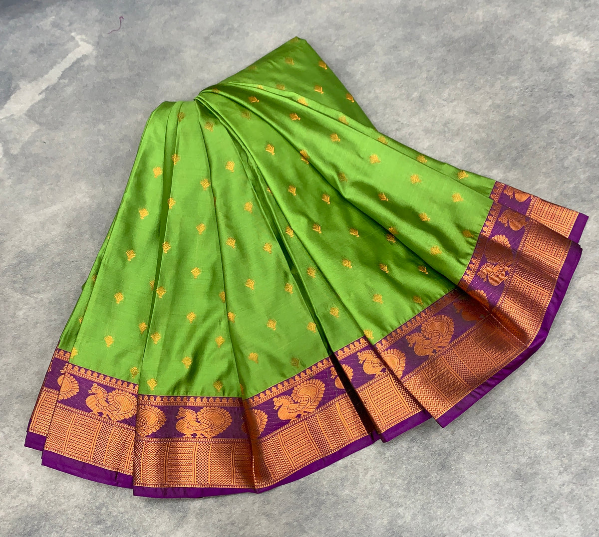 Soft Silk Casual Saree Olive Green with Magenta Colour Border