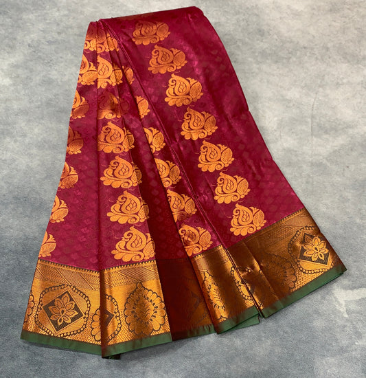 Vegan Silk Saree Maroon Colour Saree with Copper Border
