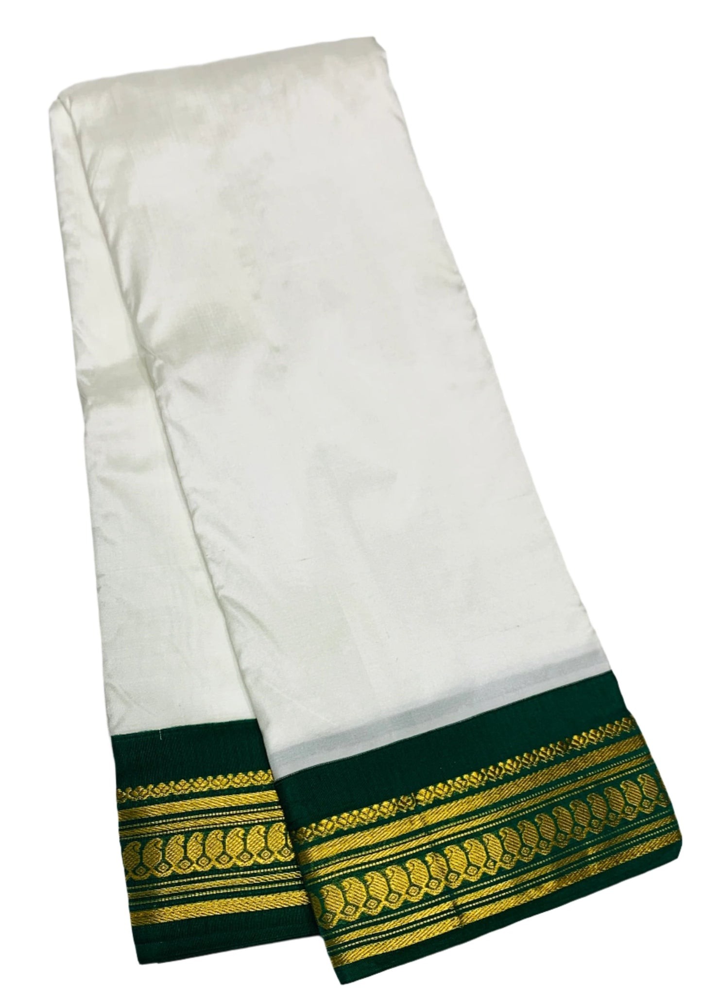 Pure Kanchipuram Silk Saree White Colour with Green Border