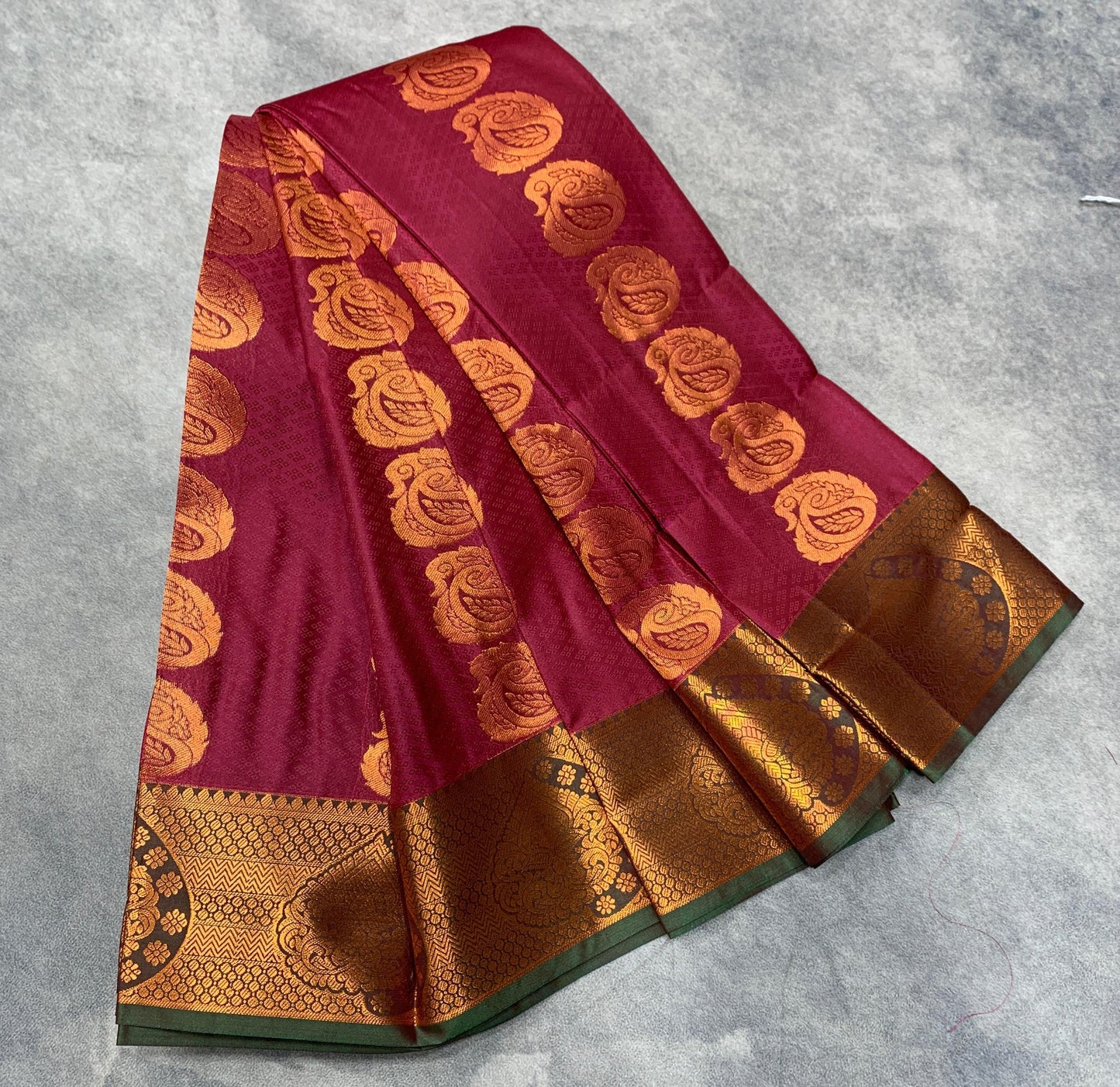 Vegan Silk Saree Maroon Colour Saree with Copper Border