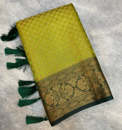 Crepe Saree Olive Green Colour with Green Border