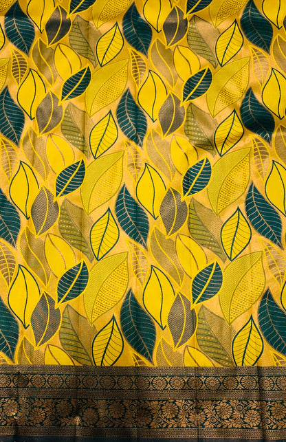 Art Silk Saree Mustard Colour with Leaf Design