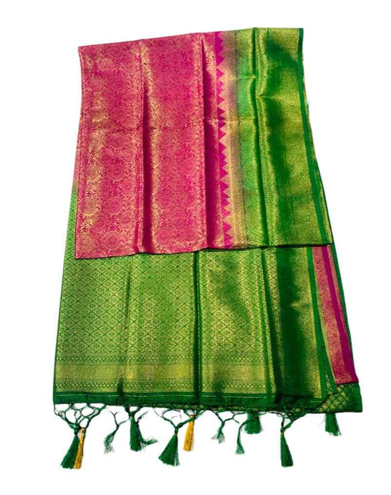 Pink shade kuberra pattu with Light Green Pallu