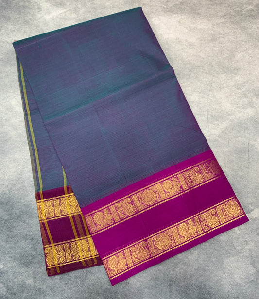 Chettinad Cotton Saree Dual Colour with Rettai Pettu Border