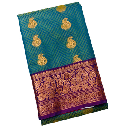 Vegan Silk Saree Patel Green shade with Purple Border and Mango Design