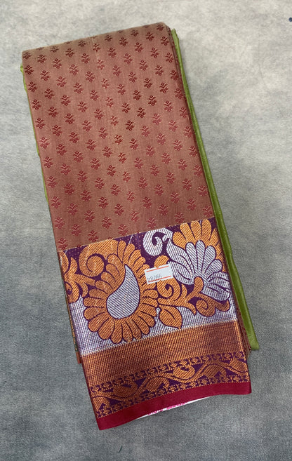 Synthetic Cotton Saree Brown Shade with Copper Border