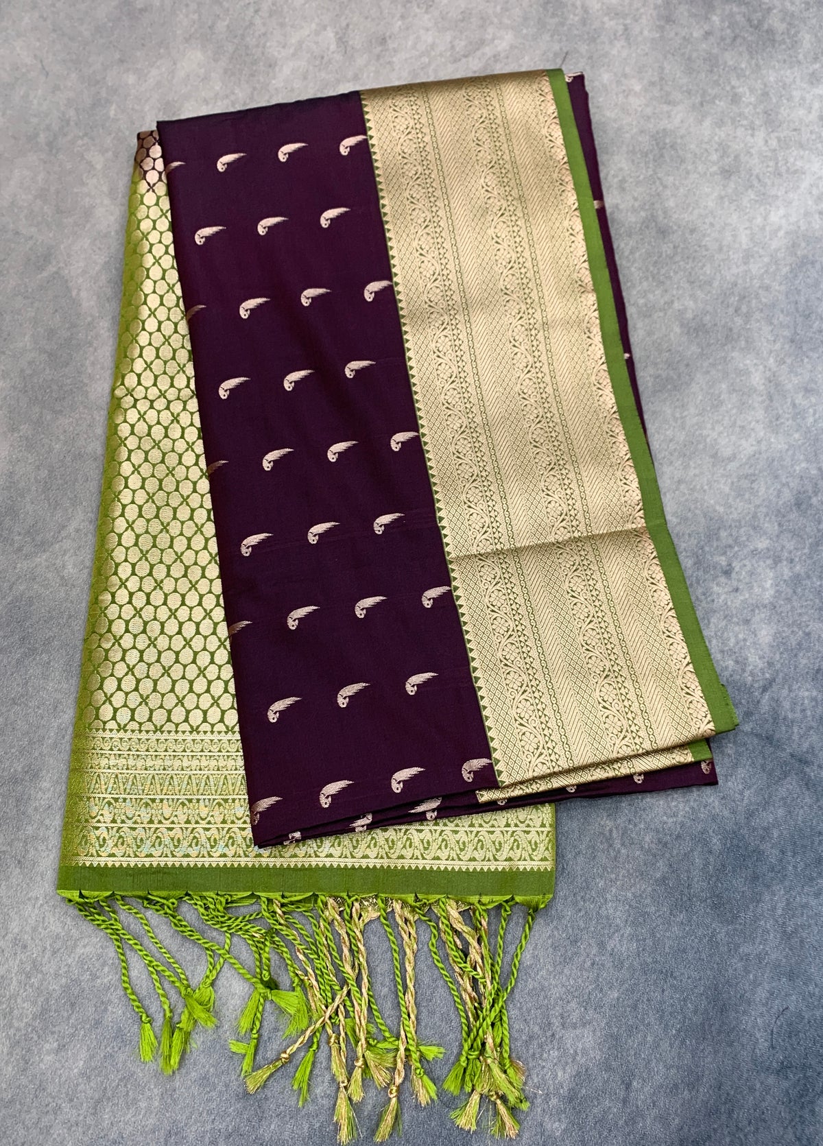 Art Silk Saree Dark Magenta Colour with Olive Green Colour Border