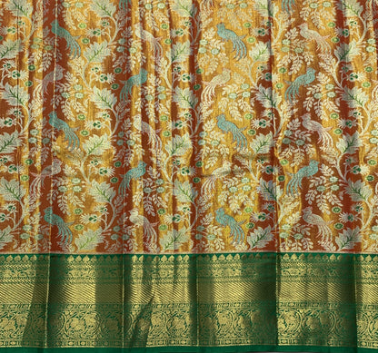 Golden Orange Shade Vegan Silk Kids Pattu Pavadai with Contrast Border for Newborn to 2 Years