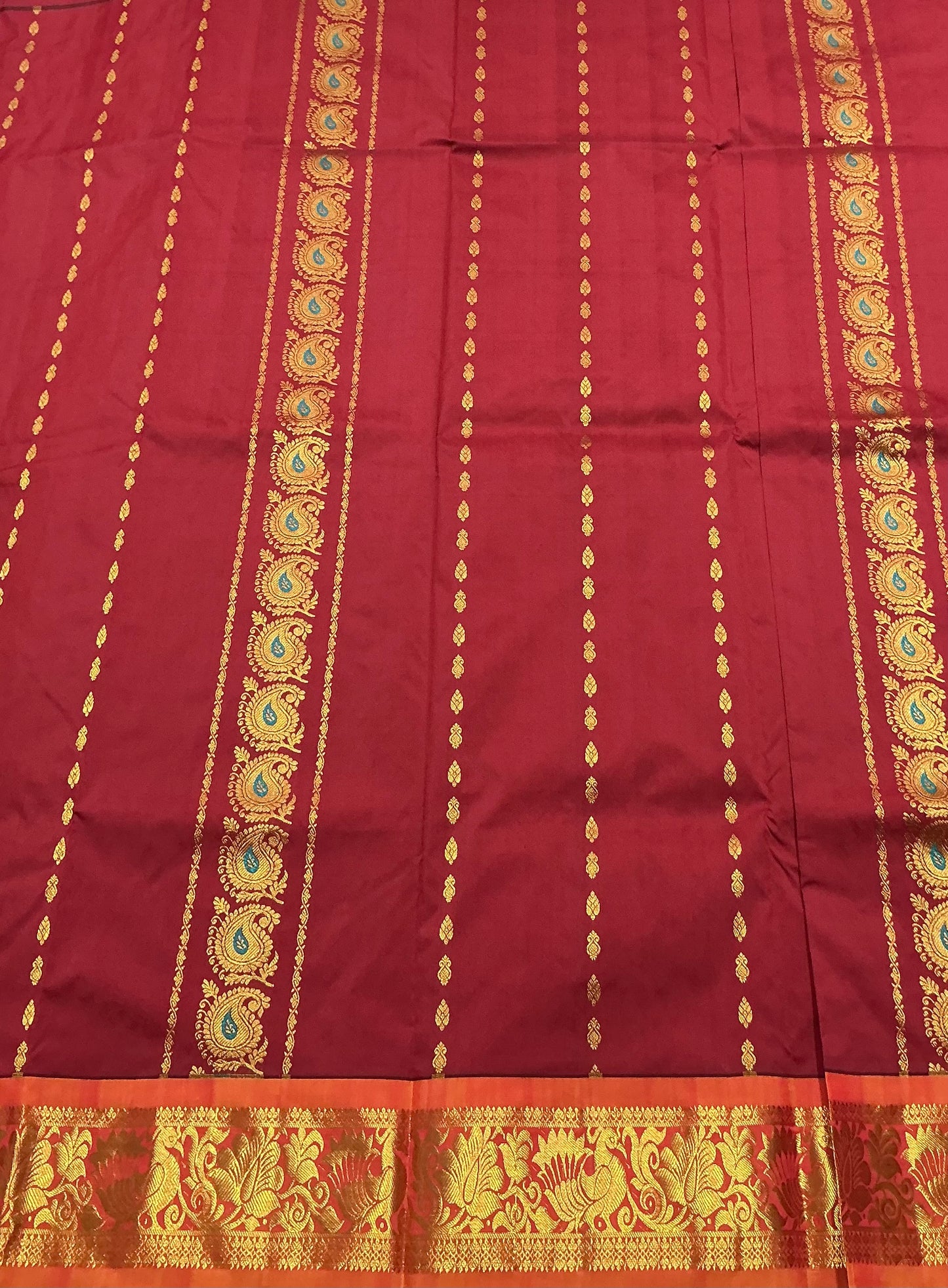 Maroon shade Semi Silk Kids Pattu Pavadai with Contrast border for age above 10 years