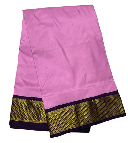 9 yards Pure Kanchipuram Silk Saree Baby Pink Colour with Violet and Zari Border
