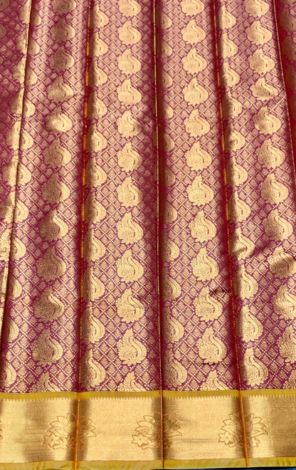 Vegan Silk Saree Maroon Colour with Copper and Golden Yellow Border