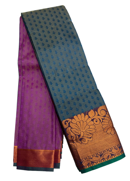 Synthetic Cotton Saree Dual Shade with Copper and Floral Design Border