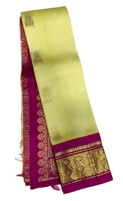 Pure Kanchipuram Silk Saree Ivory Colour with Pink and Gold Zari Border