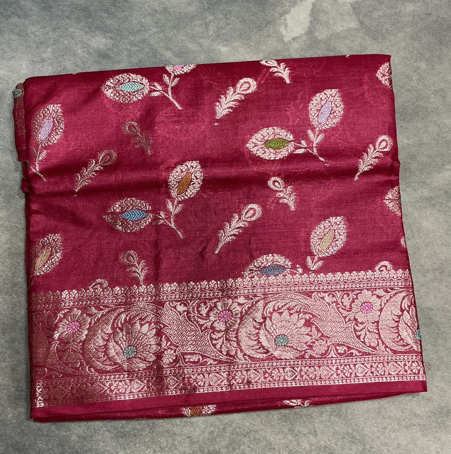 Pure Tussar Silk Saree Wine Pink Colour With Elegant Multicolour Floral Woven Border