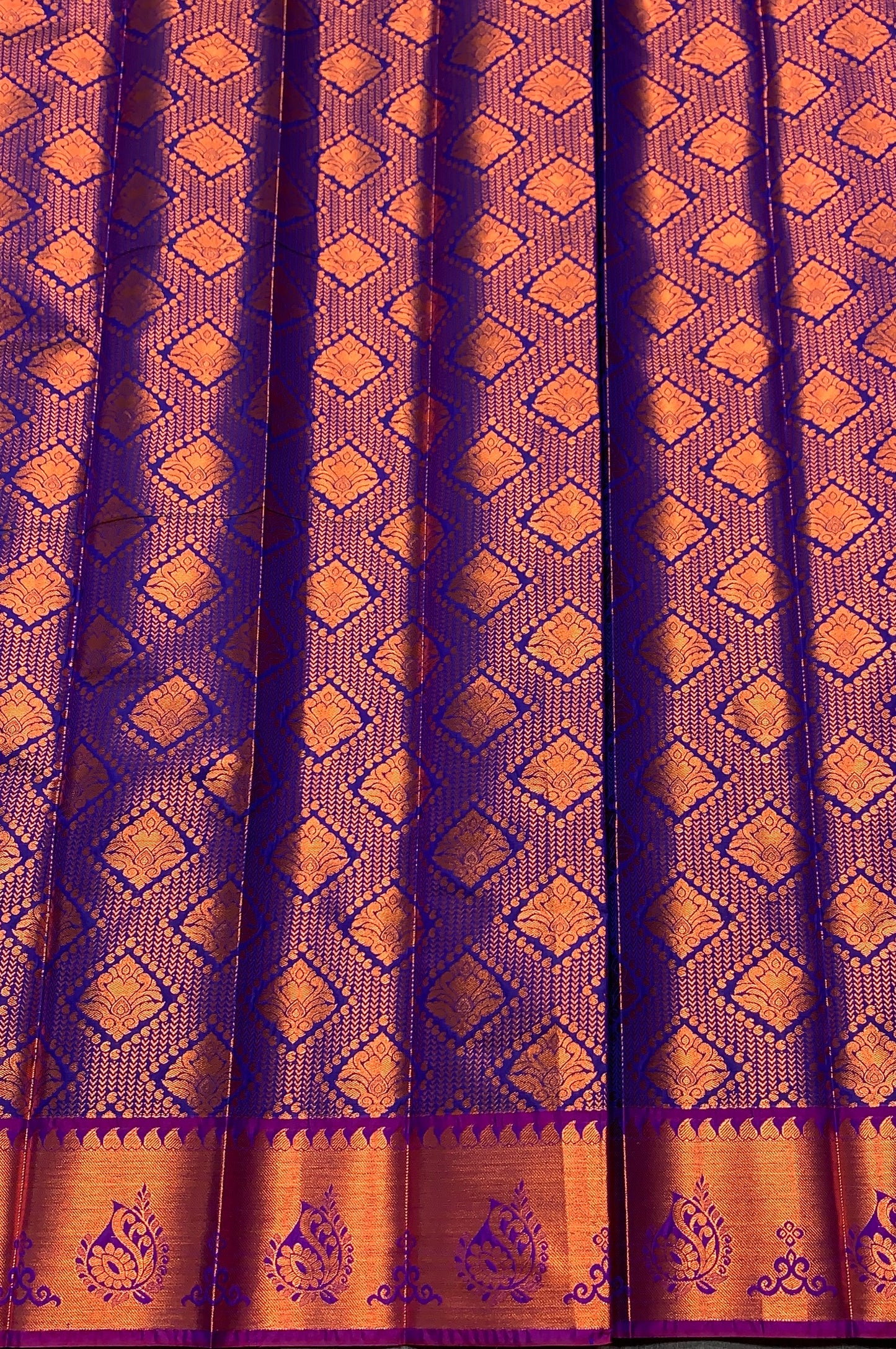 Vegan Silk Saree Blue Colour with Magenta and Copper Border