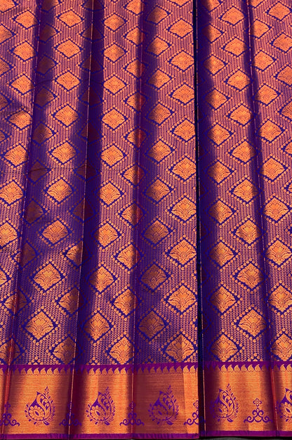 Vegan Silk Saree Blue Colour with Magenta and Copper Border