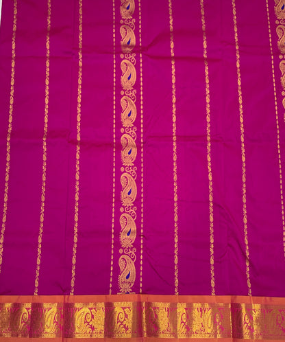 Barbie Pink shade Semi silk Kids Pattu Pavadai with Contrast border for age 5 to 10