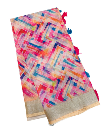 Jute Cotton Saree Pink Shade with Thread Border