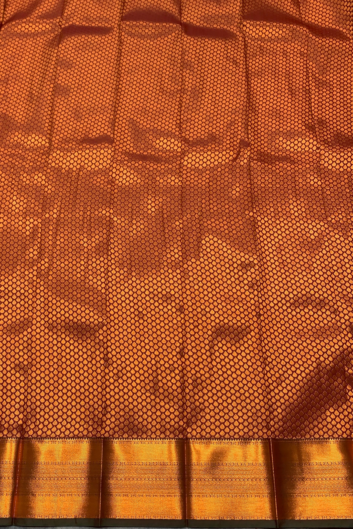 Vegan Silk Saree Brown Colour with Olive Green and Copper Border