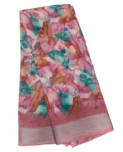 Jute Cotton Saree Onion Pink Shade with Thread Border