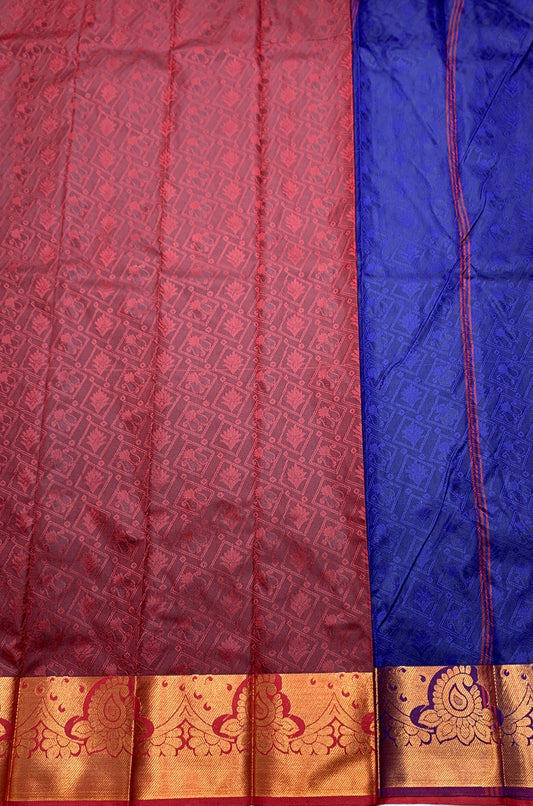 Synthetic Cotton Saree Maroon Shade with Copper and Mango Design Border