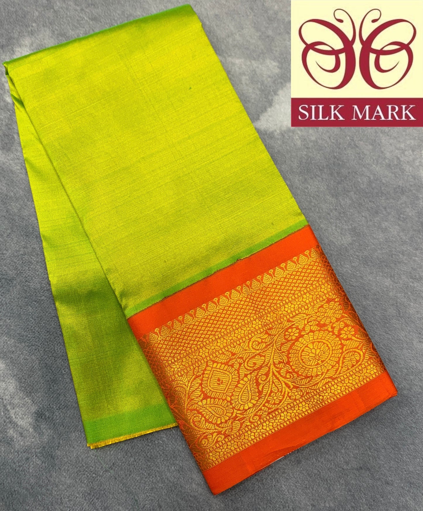 Lime Green Shade Pure Kanchipuram Kids Pattu Pavadai with Contrast Border for Newborn to 2 Years