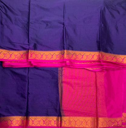 Crepe Saree Navy Blue Colour with Pink Border