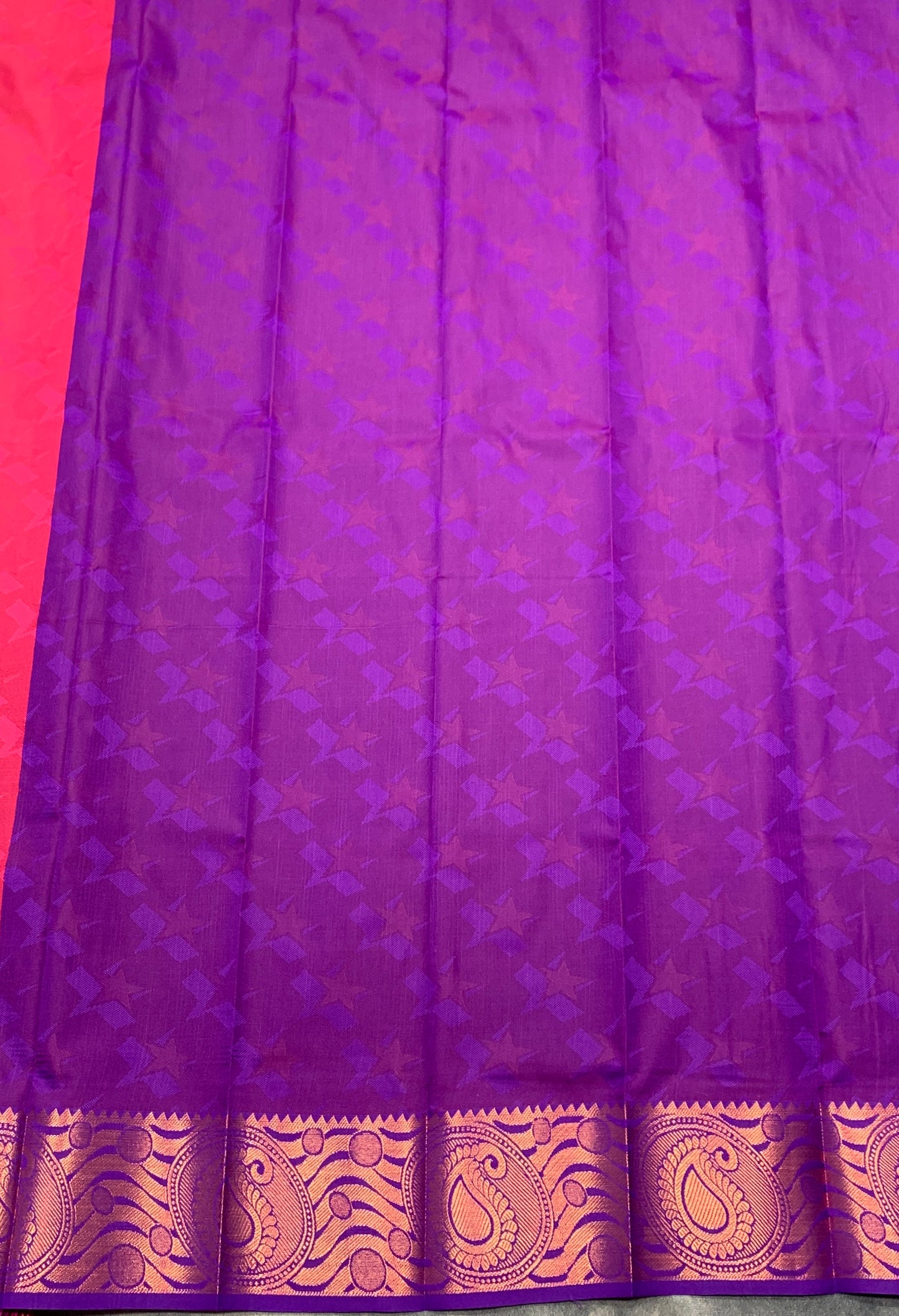 Synthetic Cotton Saree Rani Pink Colour with Copper Border