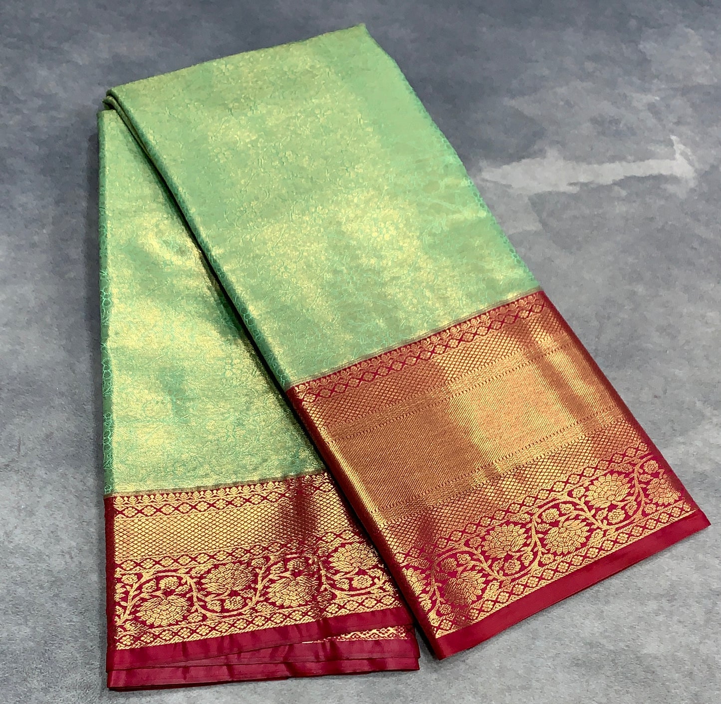 Fancy Tissue Saree Sapphire Colour with Red Colour Floral Design Border