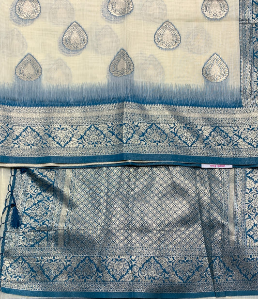Banaras Katan Saree Off White  Colour with Katan Work Border