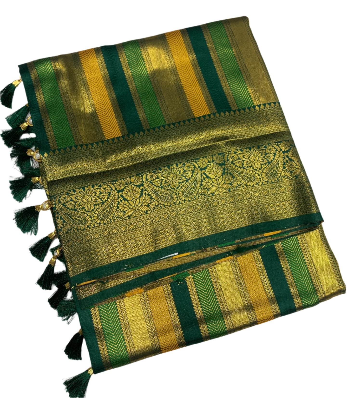 Art Silk  Saree Greenish Gold Colour with Green Border