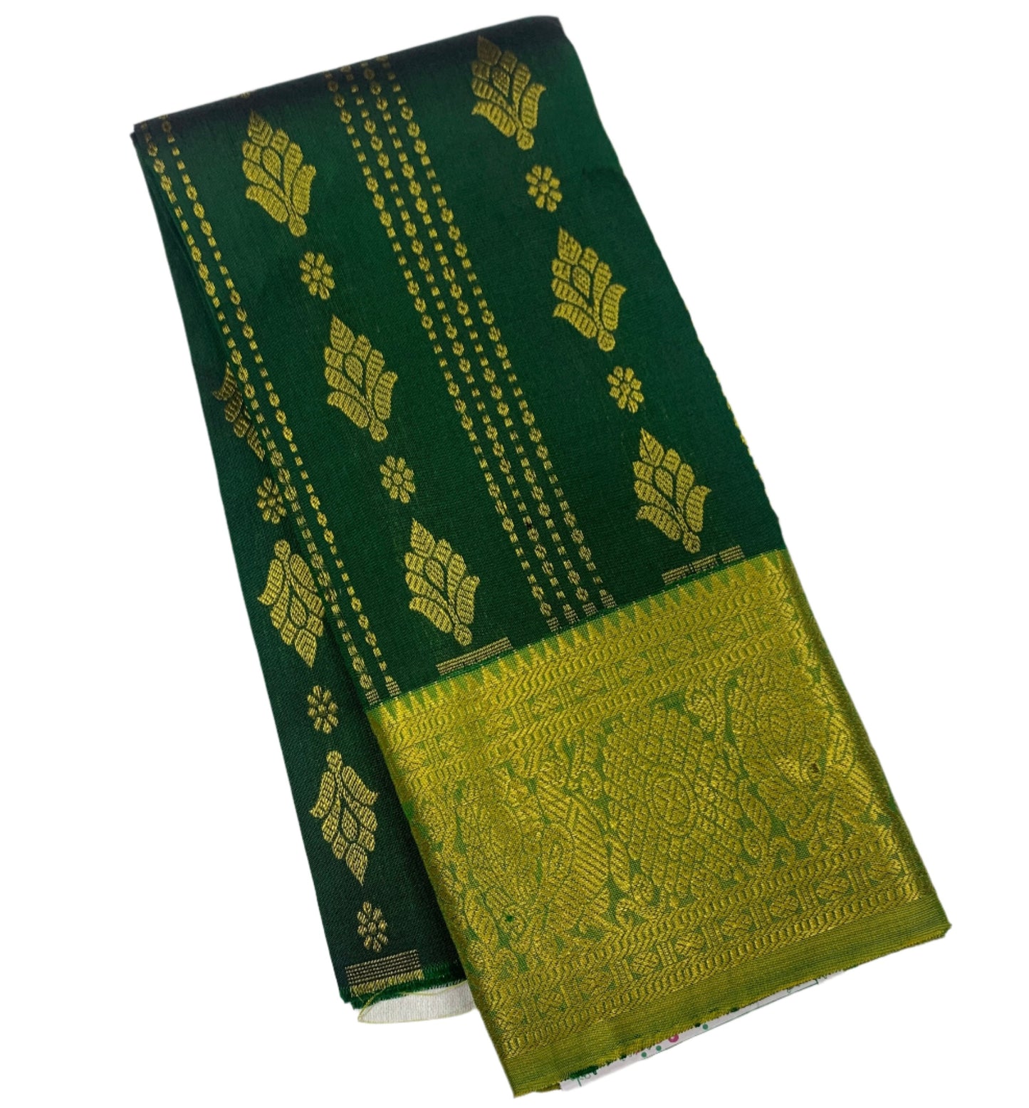 Green shade Pure kanchipuram Kids Pattu Pavadai with contrast border for newborn to 2 Years