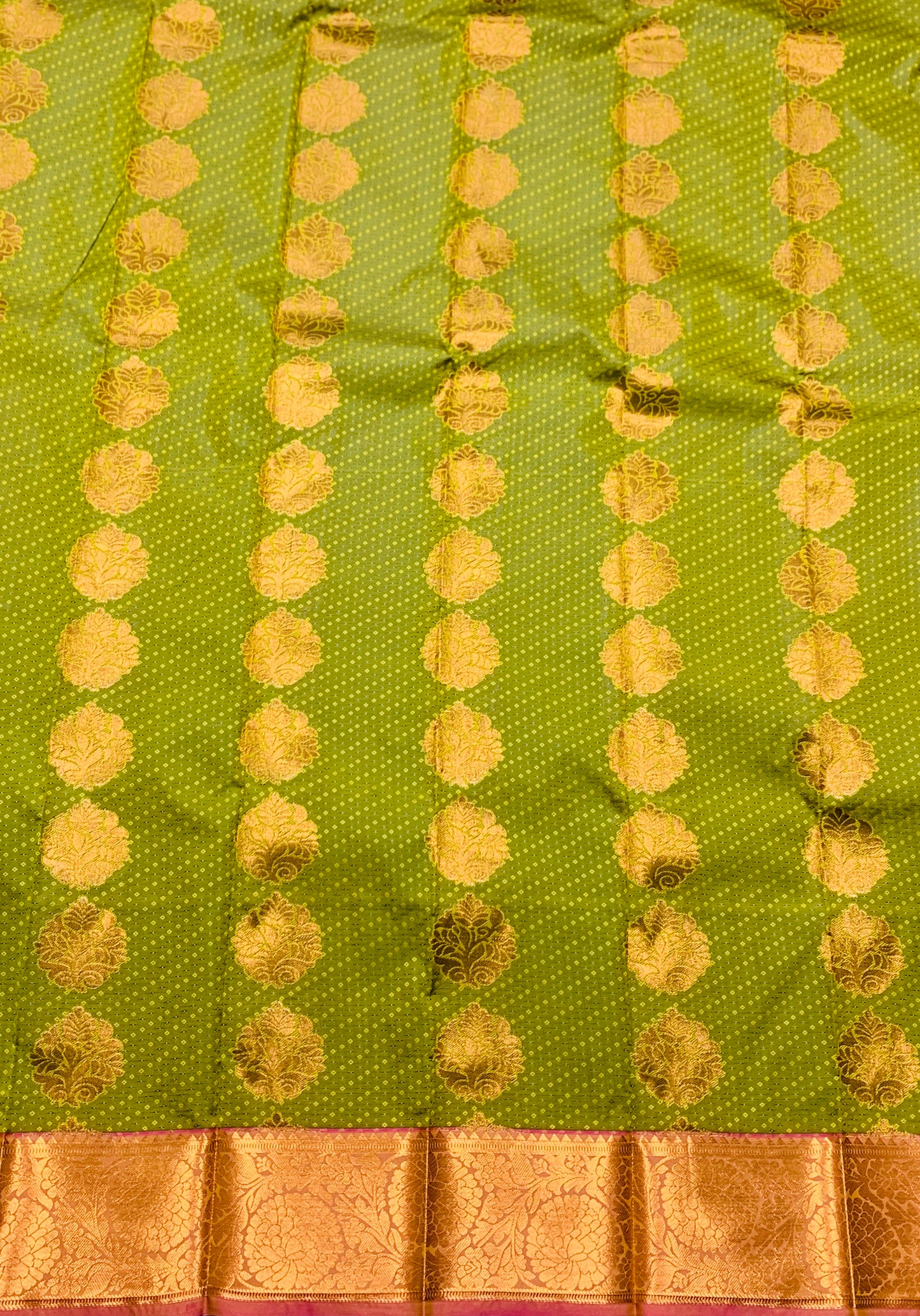 Vegan Silk Saree Olive Green Colour Saree with Copper Border