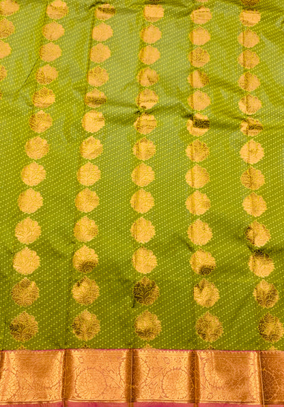 Vegan Silk Saree Olive Green Colour Saree with Copper Border