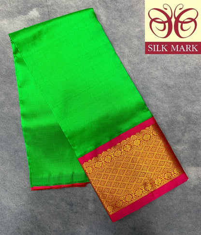 Light Green Shade Pure Kanchipuram Kids Pattu Pavadai with Contrast Border for Newborn to 2 Years