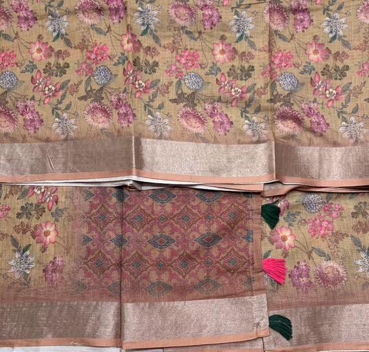 Jute Cotton Saree Brown Colour with Thread Border