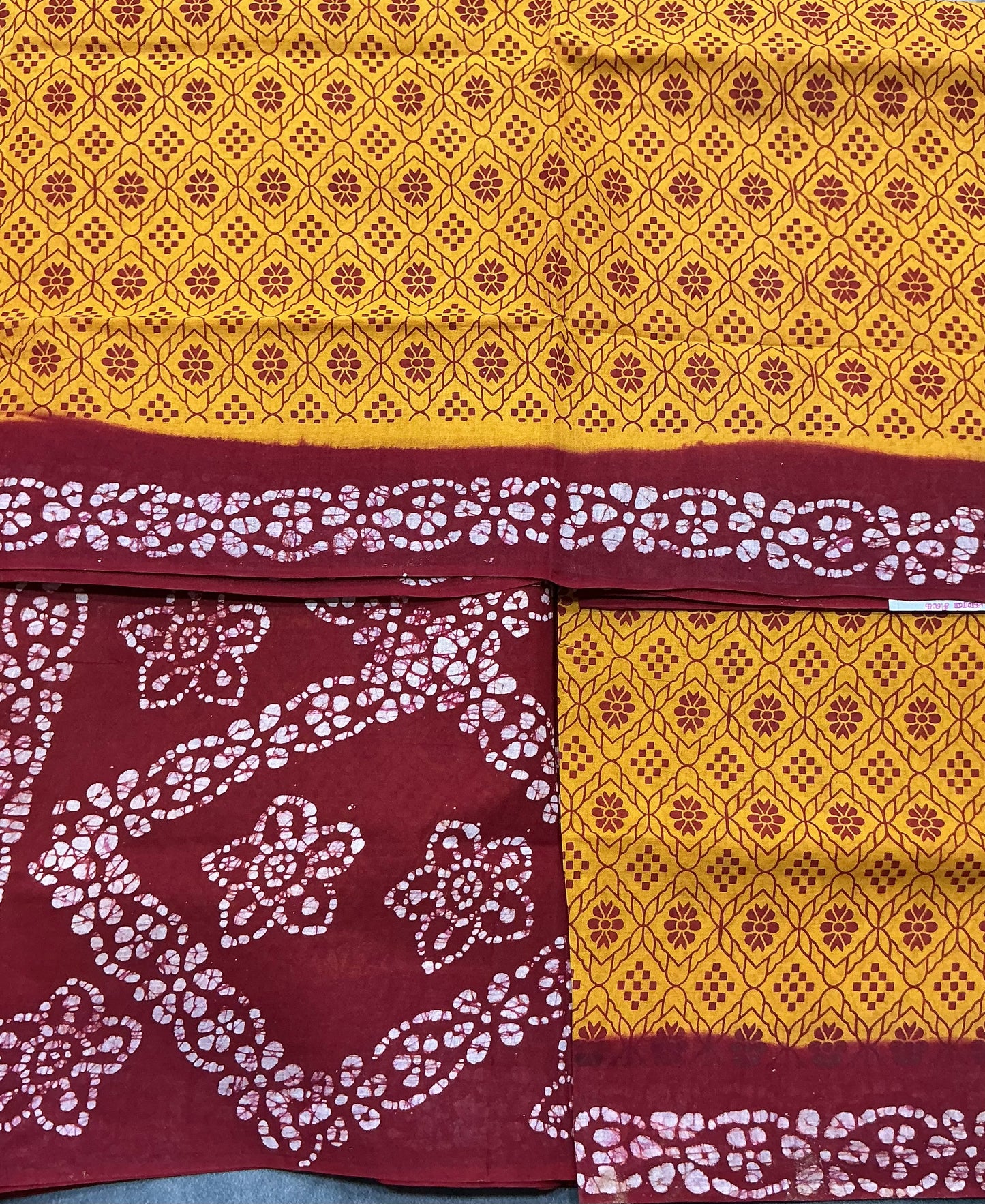 Chettinad Sungudi Cotton Mustard Yellow Colour with Maroon Colour Border