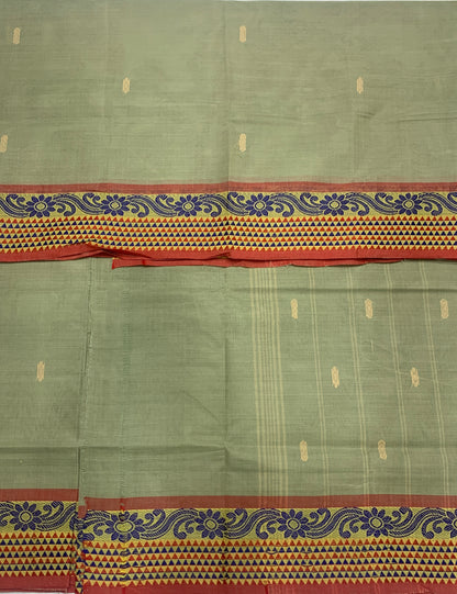 Chettinad Cotton Saree Pista Green Shade with Pink Border