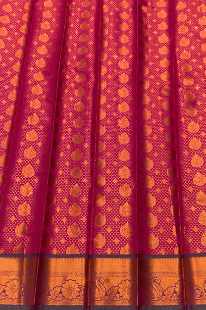Vegan Silk Saree Pink Colour with Green and Copper Border