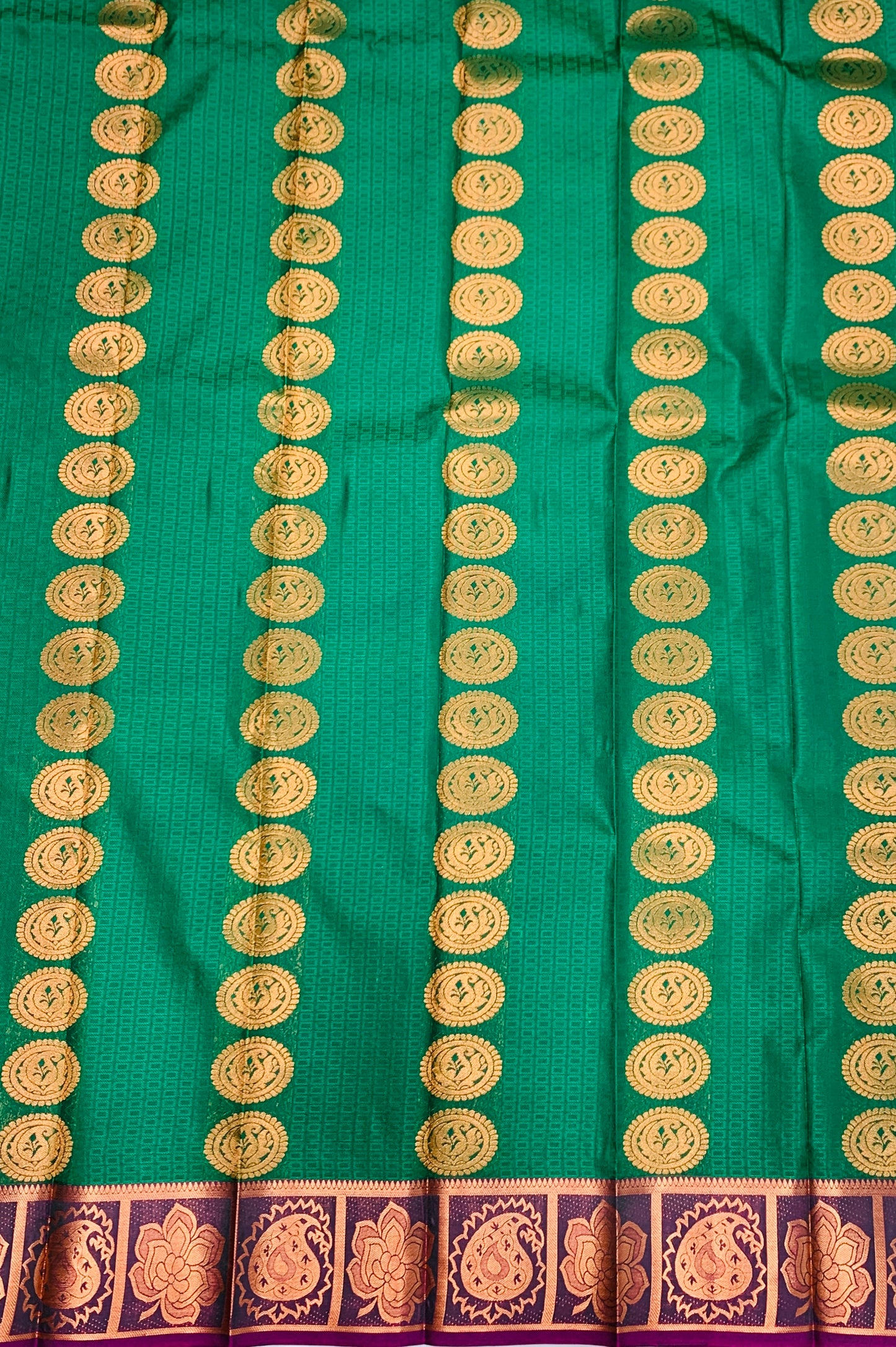 Vegan Silk Saree Green Colour with Purple Border