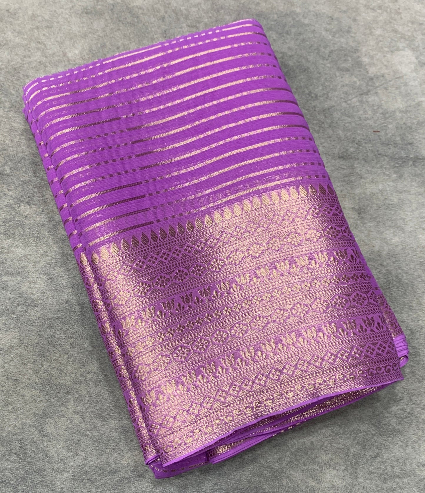 Georgette Saree Lavender Colour with Sliver Floral Design Border