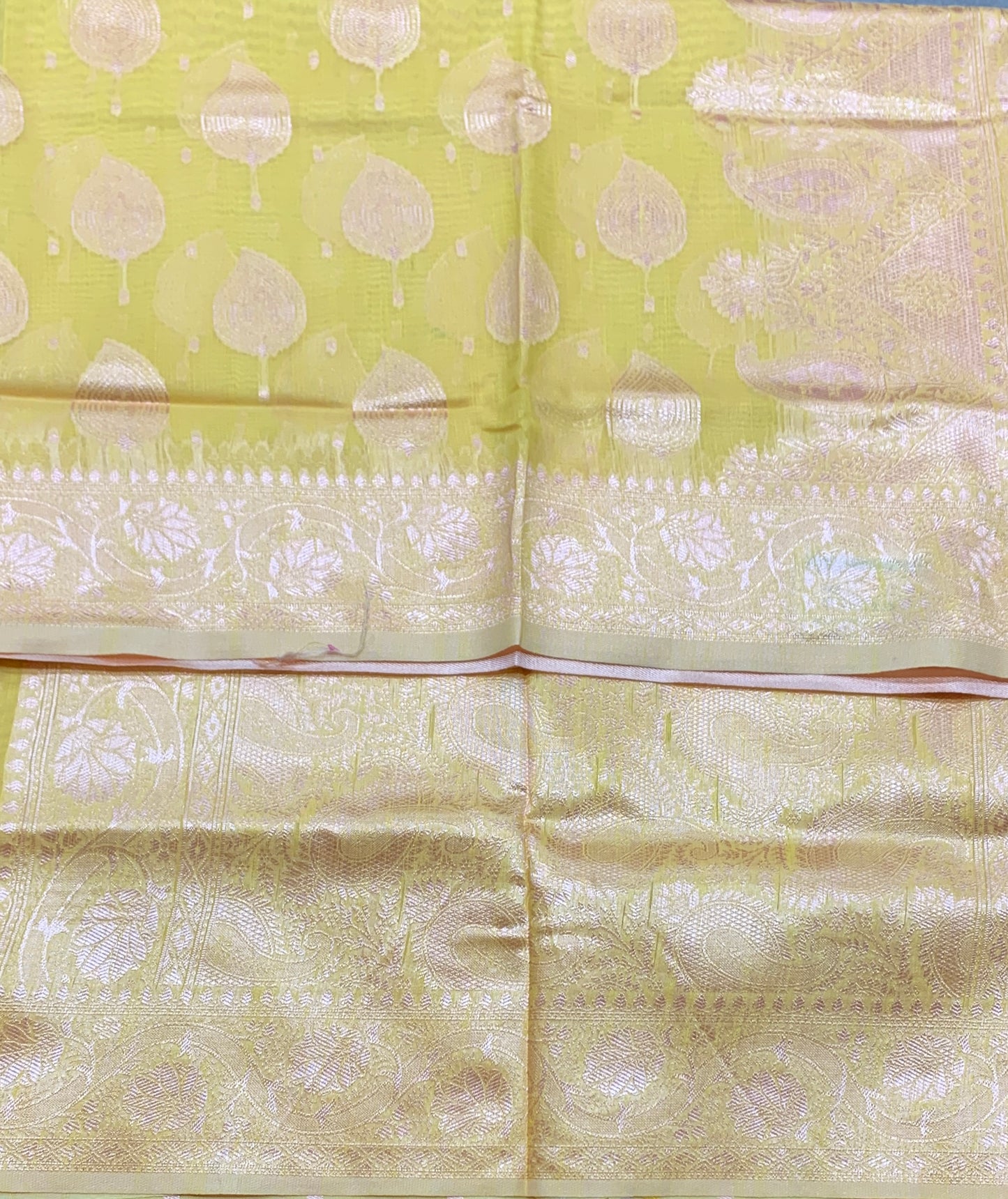Banaras Katan Saree Yellow Colour with Katan Work Border