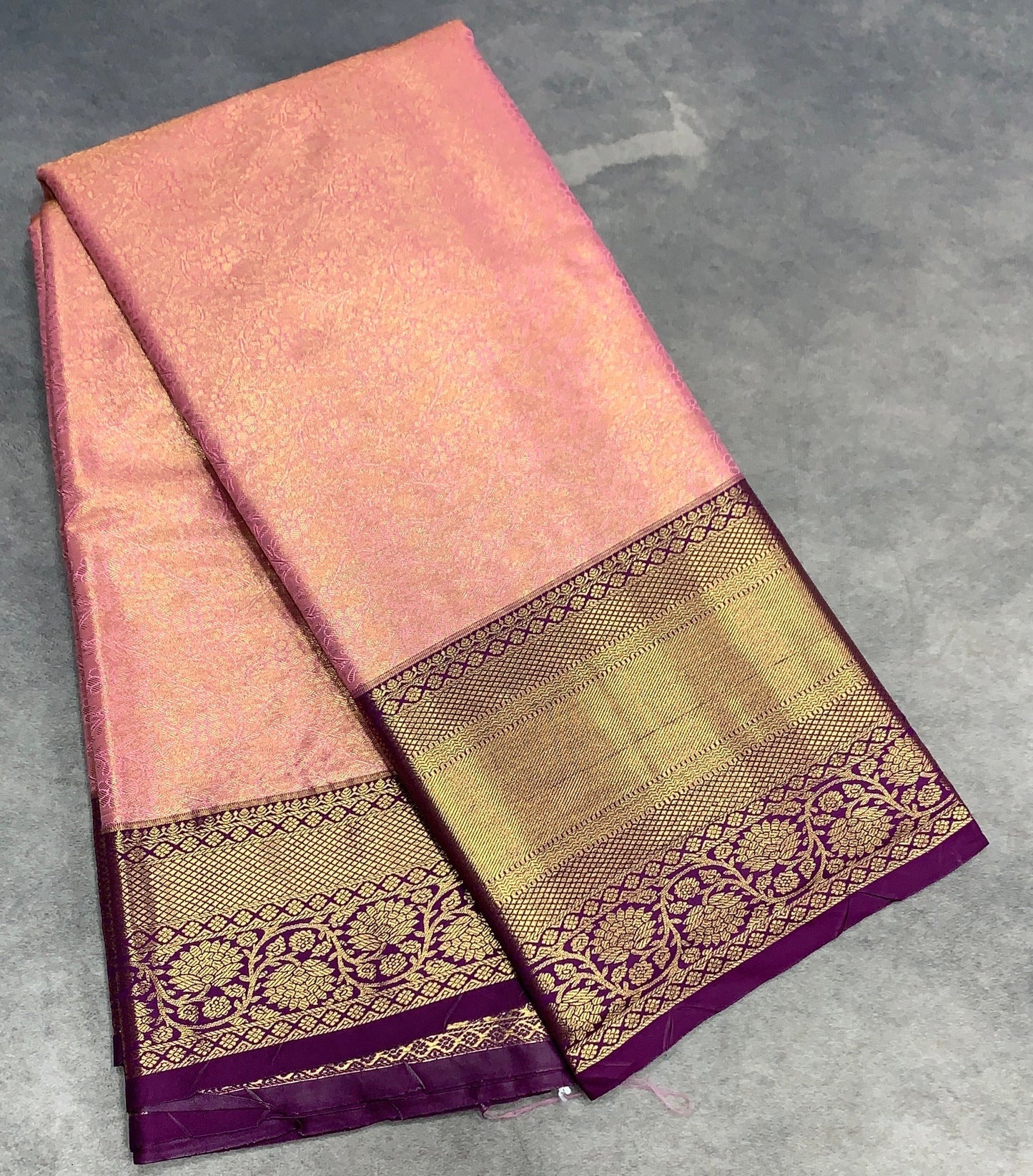 Fancy Tissue Saree Baby Pink Colour with Magenta Colour Floral Design Border
