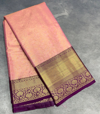 Fancy Tissue Saree Baby Pink Colour with Magenta Colour Floral Design Border