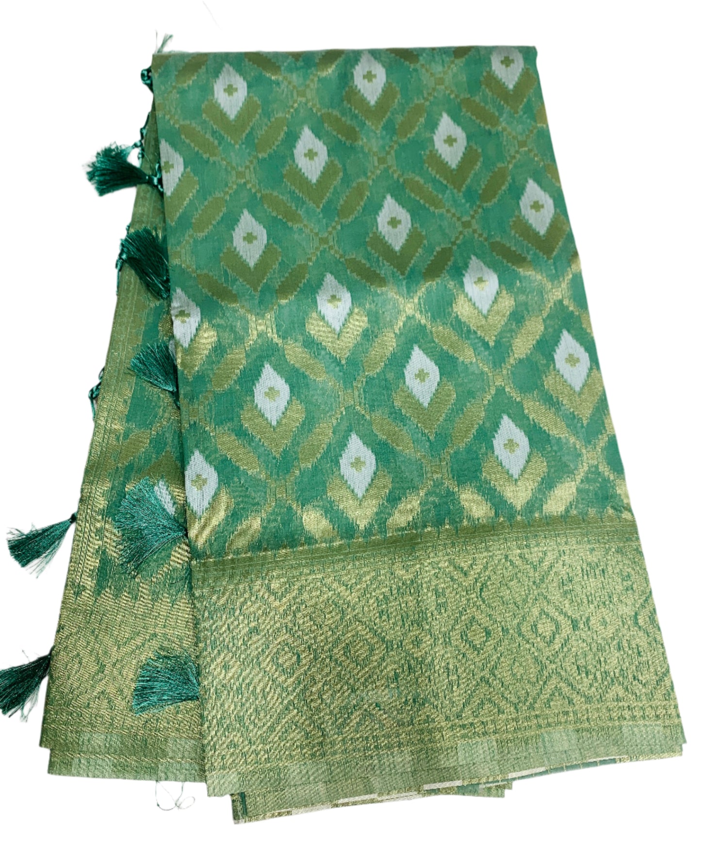 Banaras Katan Saree Emerlad Green Colour with Katan Work Border