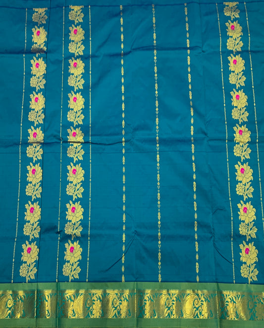 Rama Green shade Semi silk Kids Pattu Pavadai with Contrast border for age 5 to 10