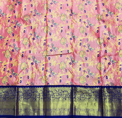 Baby Pink Shade Vegan Silk Kids Pattu Pavadai with Contrast Border for age 2 to 5